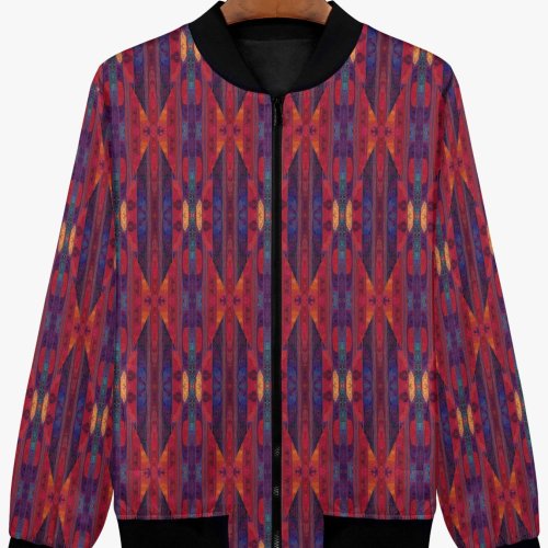 Womens Magenta Blue Painted Flame Bomber Jacket