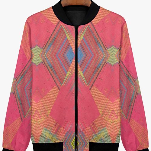 Womens Magenta Multi Tonal Mosaic Bomber Jacket