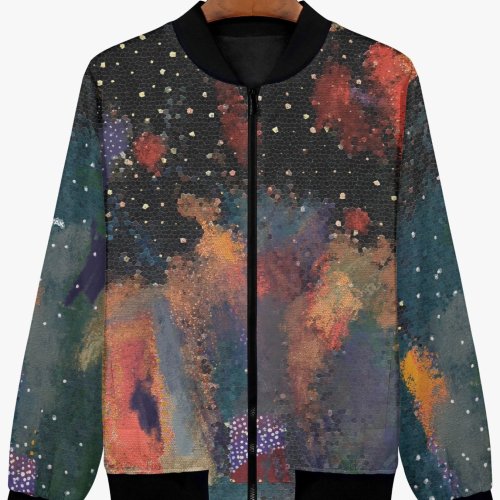Womens Midnight Amber Celestial Mosaic Bomber Jacket