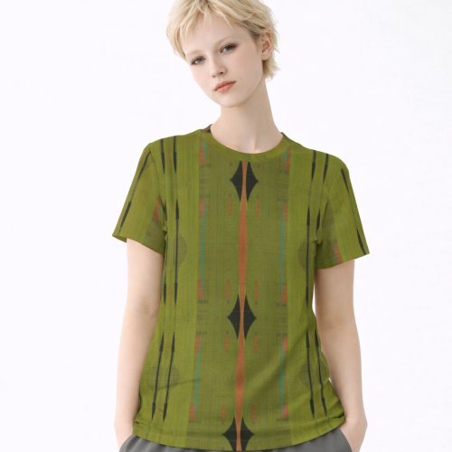 Womens Olive Green Geometric Cotton T-Shirt Womens Olive Green Geometric Cotton T-Shirt