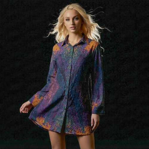 Womens Purple Teal Abstract Print Shirt