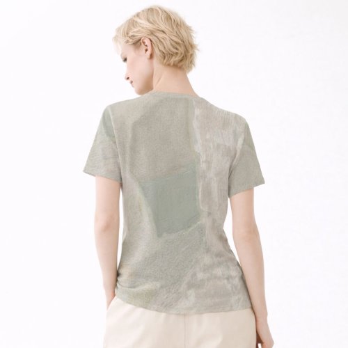 Womens Sand Beige Abstract Stone Texture Cotton T-Shirt