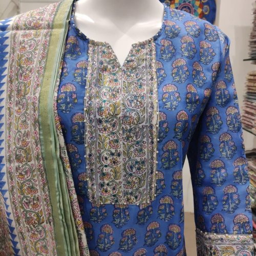 Hand Block Printed Chanderi Unstitched Suits