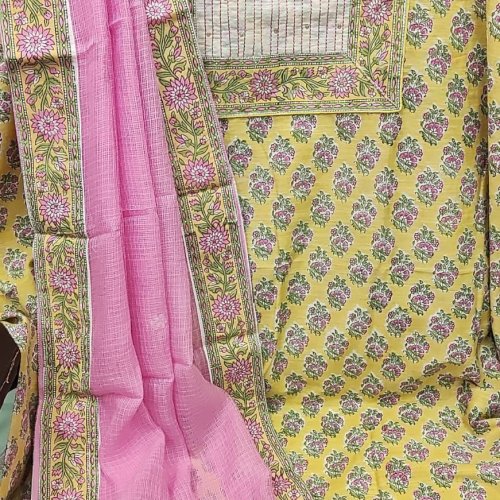 Hand Block Printed Cotton Silk Unstitched Suits