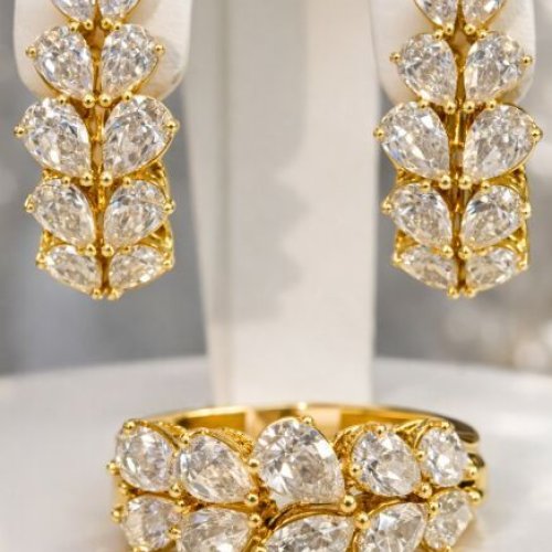 K Jewels Diamond Ring Earrings Set