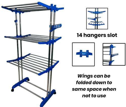 3 Tier Steel Drying Rack with Hanger Slots