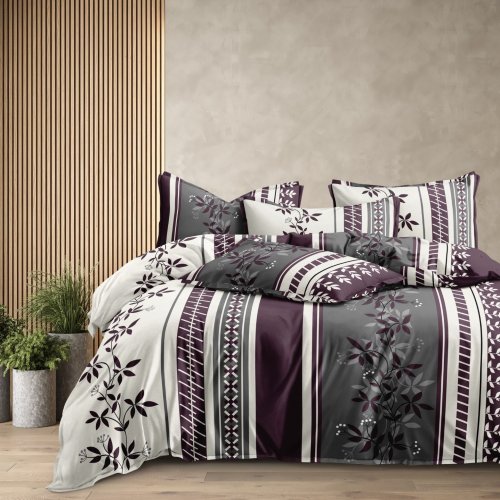Stripe Leaf Print Double Bed Cotton Bedsheet Set