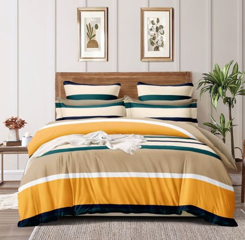Stylish Stripe Pattern Double Bed Cotton Bedsheet Set
