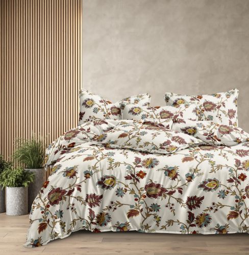 Vintage Floral Cream Double Bed Cotton Bedsheet Set