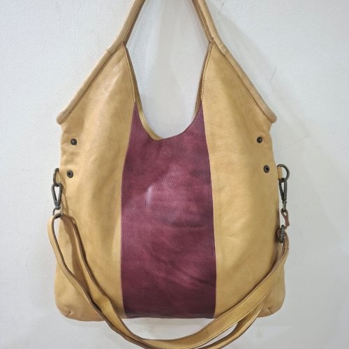 Brown and Yellow Leather Hobo Shoulder Bag