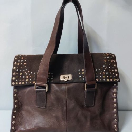 Brown Stud Leather Tote Bag