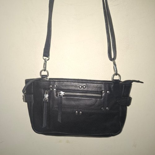 Ladies Black Leather Flat Cross Body Bag