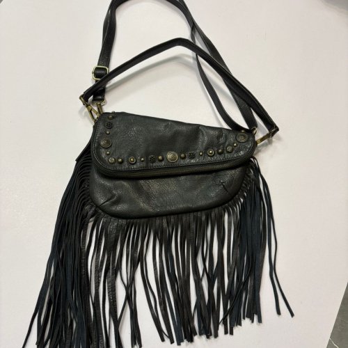 Ladies Black Leather Sling Bag With Frill