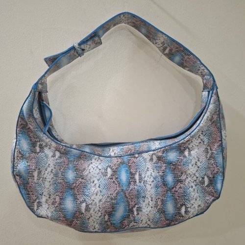 Ladies Blue and White Leather Half Moon Bag