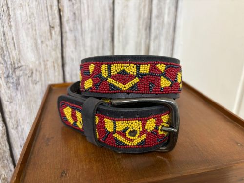 Mens Black Leather Beaded Belt