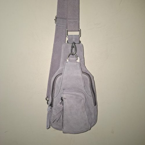 Mens Grey Leather Cross Body Bag