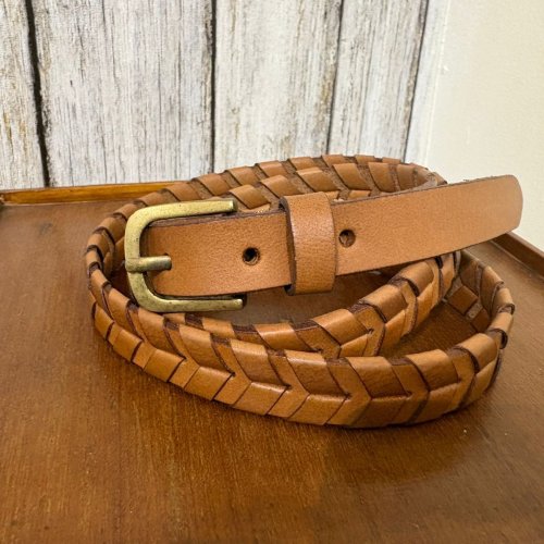Mens Tan Brown Weaved Leather Belt