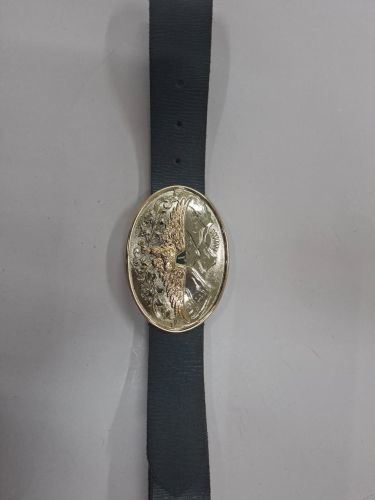 Oval Shape Buckle Mens Black Leather Belt