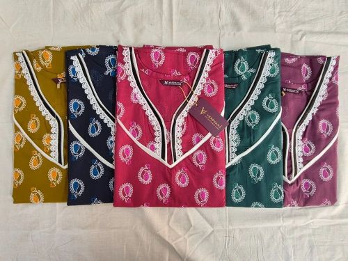 Ladies Printed Cotton Lace Neck Nighty