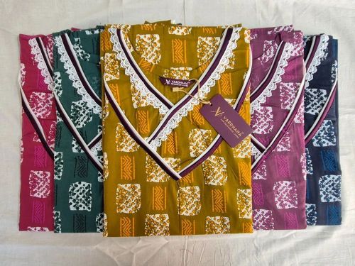 Ladies V-Neck Printed Cotton Nightgown