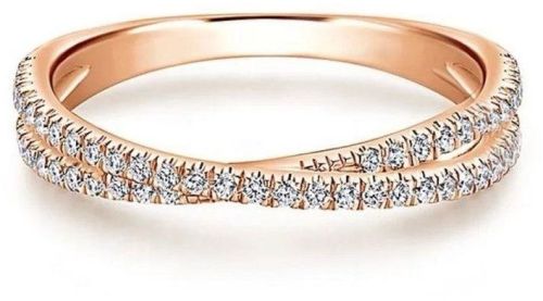 14k Rose Gold Criss Cross Diamond Stackable Bracelet