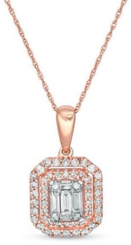 14K Rose Gold Square Diamond Pendant