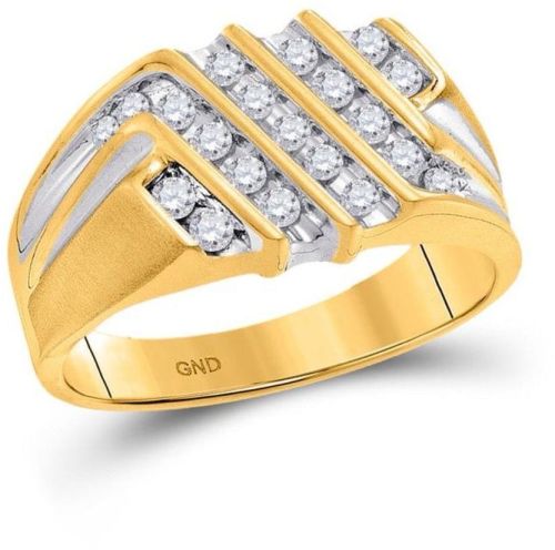 14K Yellow Gold Round Diamond Men Ring