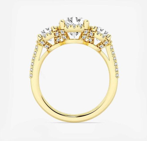 14K Yellow Gold Round Three Stone Engagement Ring
