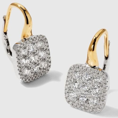 Diamond Cluster Cushion Shaped Drop Earrings