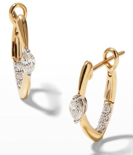 Marquise Center Diamond Yellow Gold Hoop Earrings
