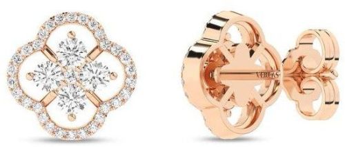 Rose Gold Diamond Clover Motif Stud Earrings