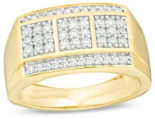 Square  Diamond Composite Three Stone Gold Ring