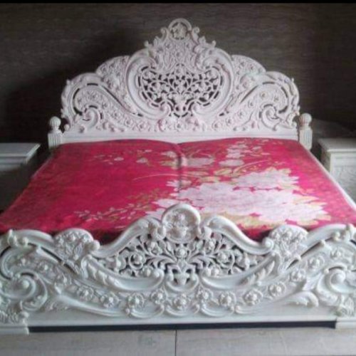 Handcrafted White Marble Double Bed