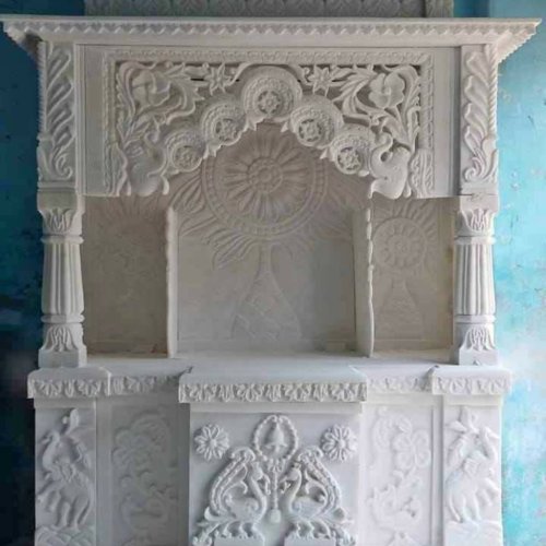 Handcrafted White Marble Home Temple