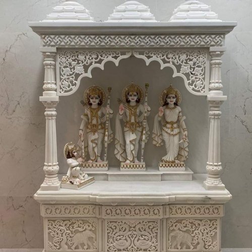 Handcrafted White Marble RAM Darbar Statue Home Temple