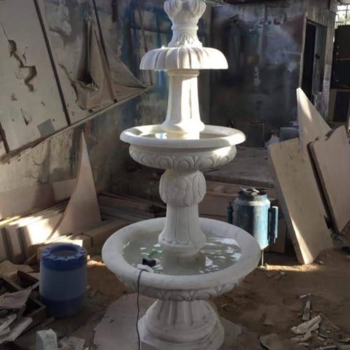 Three Tiered White Marble Stone Water Fountain