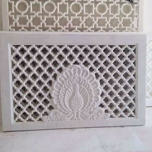 White Peacock Design Marble Jali