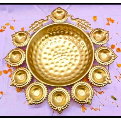 Floral Metal Urli Bowl with Diya