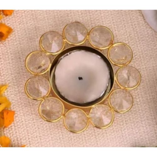 Golden Crystal Tea Light Candle Holder
