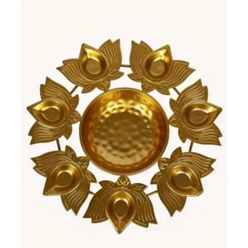 Golden Lotus Shaped Metallic Urli Diya