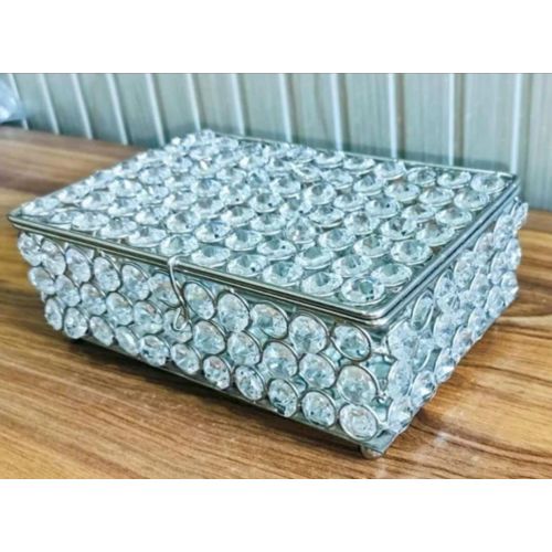 Rectangular Crystal Breaded Metal Jewelry Box