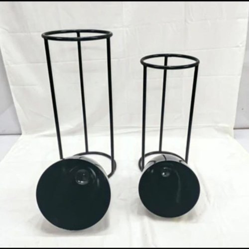Round Polished Black Iron Planter