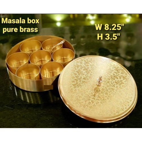 Round Pure Brass Masala Box