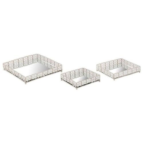 Square Crystal Mirrored Vanity Tray Set