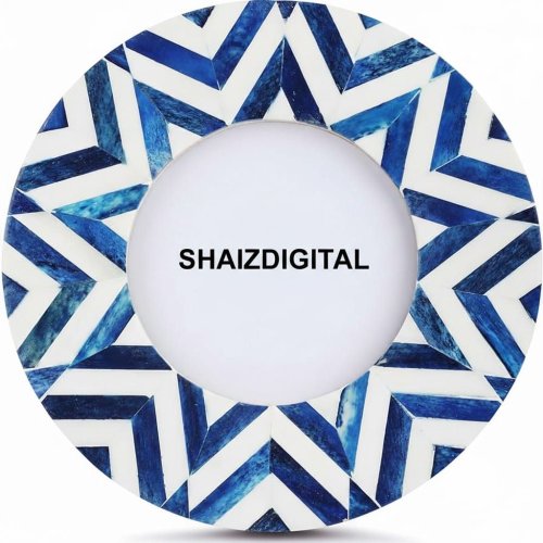 Blue Round Bone Inlay Photo Frame