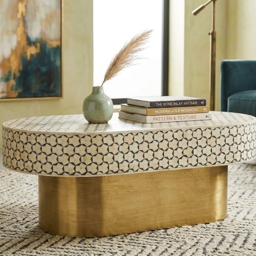 Bone Inlay Oval Shape Coffee Table