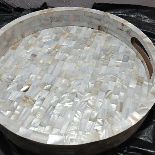 Grey Mother of Pearl Inlay Round Serving Tray