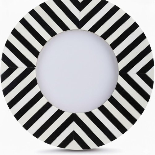 Handcrafted Black White Striped Round Bone Inlay Photo Frame