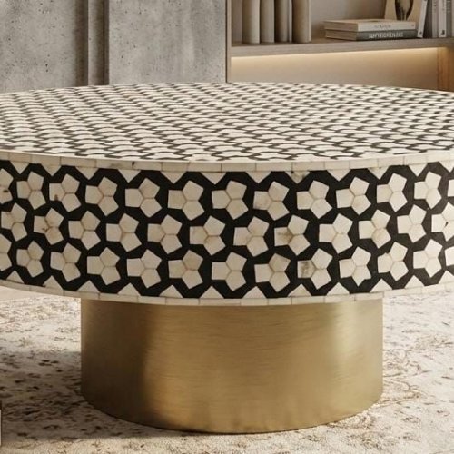 Handmade Bone Inlay Round Coffee Table