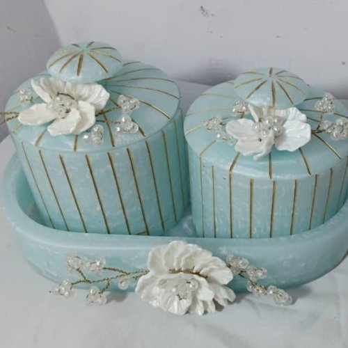 Resin Jar Set of 2 with Decorative Tray